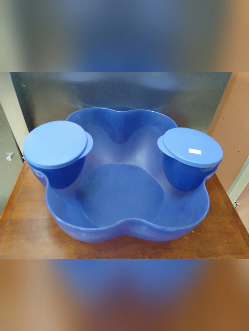 New Tupperware Divided Serving Tray Set w/ Lids Blue Snack Organizer Party Platt